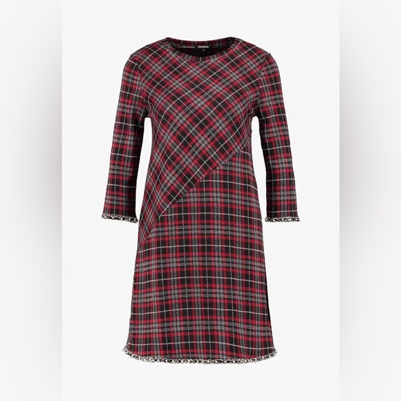 Desigual Women Crew Neck Short Sleeve Embellished A-Line Plaid Loverpool Dress S - Picture 1 of 7